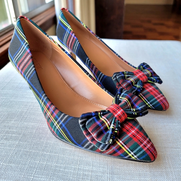 NEW! J. Crew Esme Black Plaid Tartan Kitten Heels Pump with Bow NWT - Picture 7 of 7